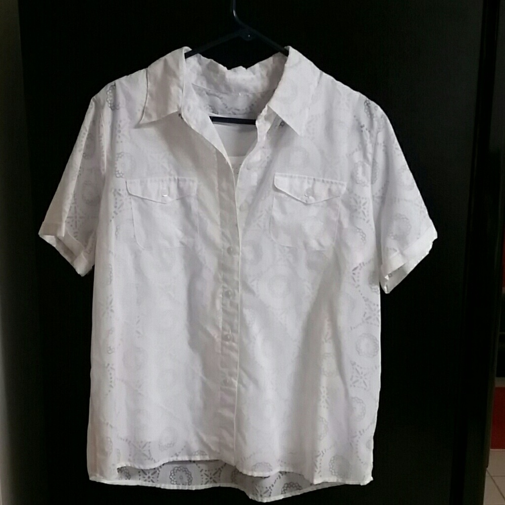 Blouse with decorative (silver) attached tank top